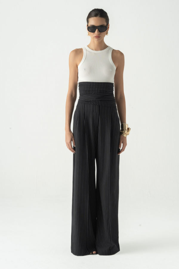 LA DUEÑA TROUSERS. - Navy Pinstripe, M